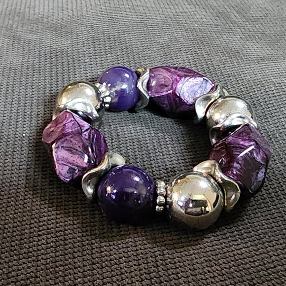 Claire's Purple/Silver Chunky Retro 80s Stretch Bracelet - Picture 4 of 16